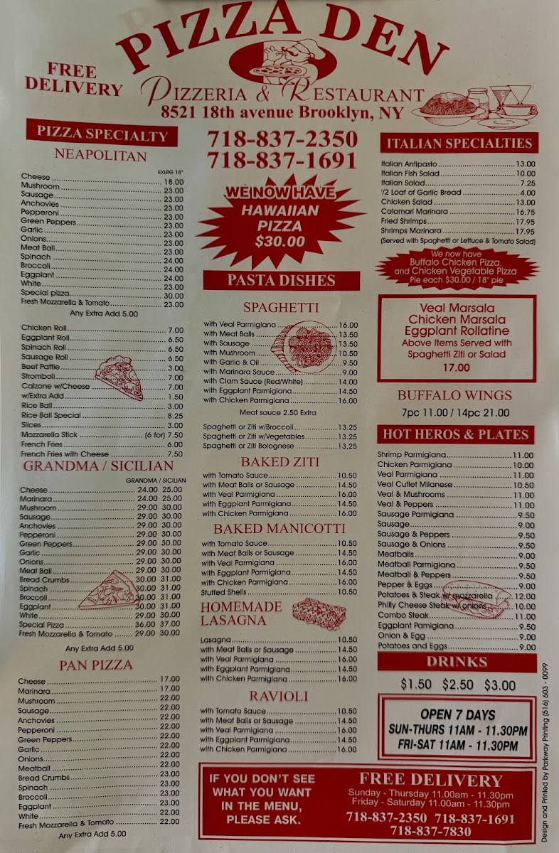 Pizza Den Menu - Image 1